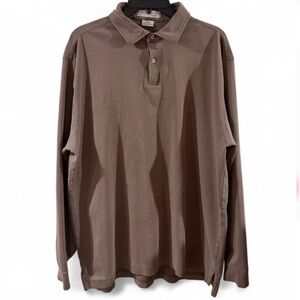 VTG Men's Brown Long Sleeve 100% Pima Cotton Polo Shirt Size Large